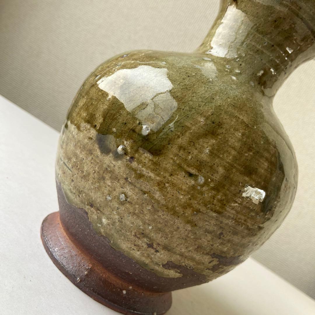 山田和俊　長頸壷　猿投窯　織部　共箱共布