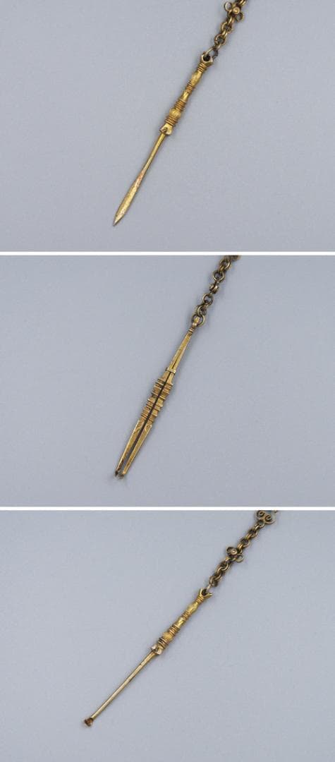 【銀】　★ 官品 銀鍍金嵌翡翠圧襟三件套 ★　清朝期　花卉 累糸文様　雅玩雑項