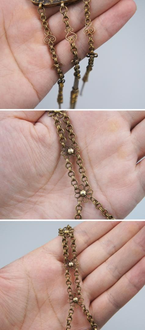 【銀】　★ 官品 銀鍍金嵌翡翠圧襟三件套 ★　清朝期　花卉 累糸文様　雅玩雑項