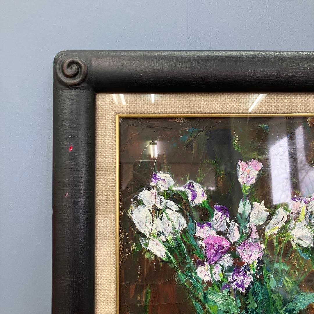 昭和レトロ 油彩画 油絵 花 静物画 肉筆 F6号（相当） 額装 額縁 額入り