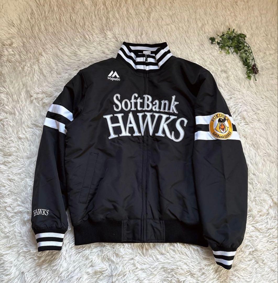 美品福岡ソフトバンクホークススタジャンマジェスティックサイズ Lジャンパー