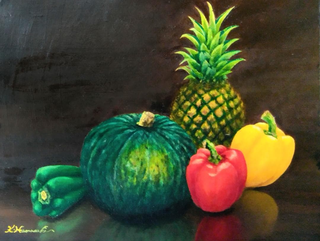 油彩画「恵み」絵画 油絵 植物画 原画Ｆ６