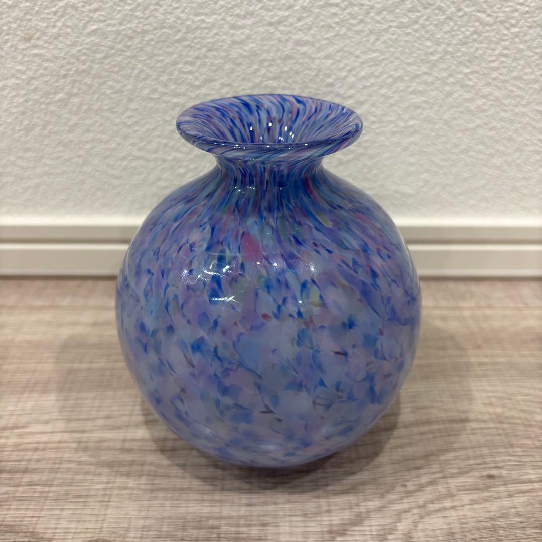 青紫色 ガラス花瓶 木箱付き 迫二郎