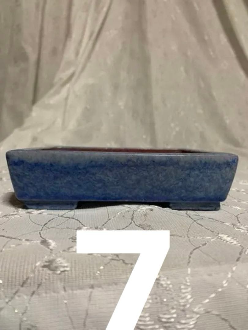 落款有り　長方　青　盆栽鉢