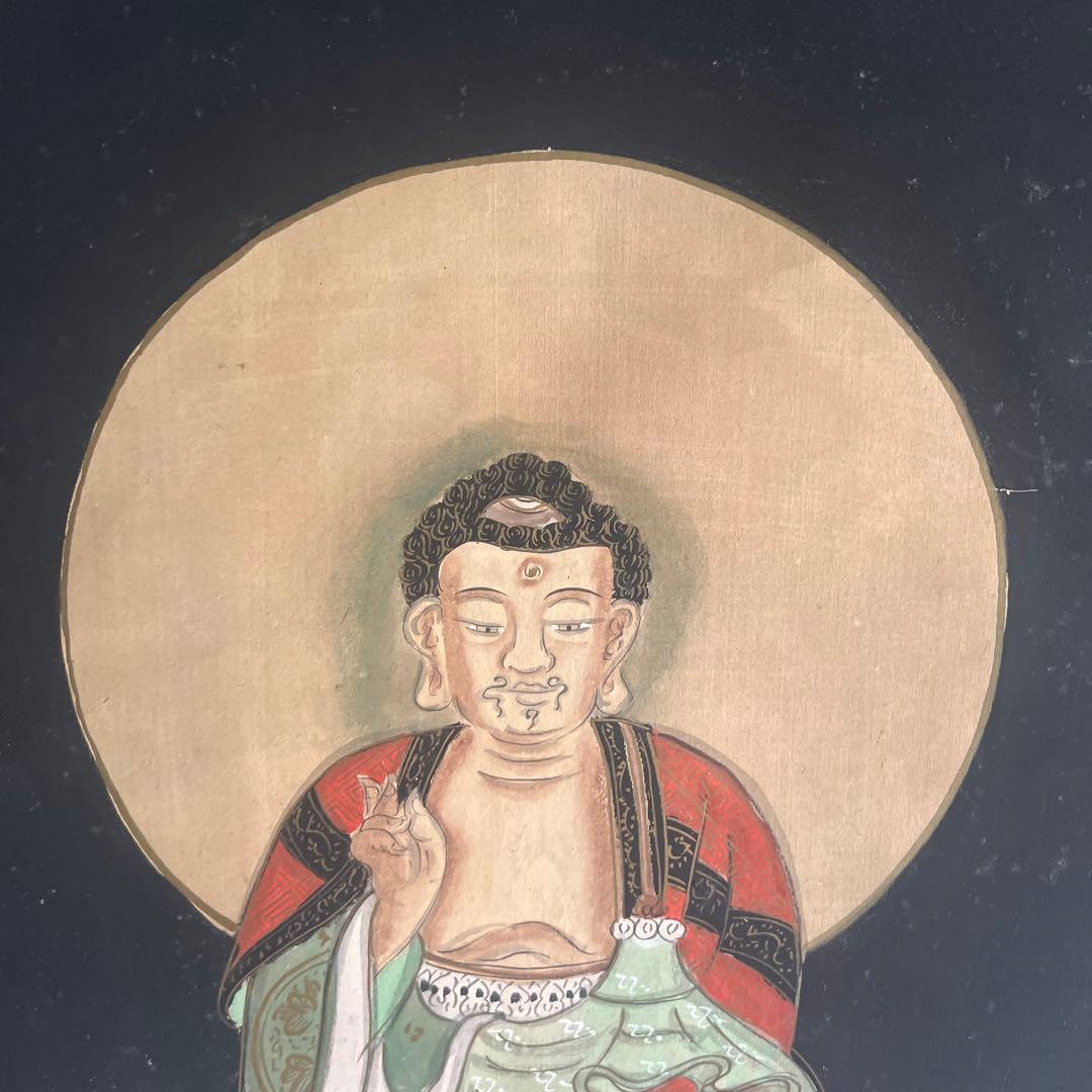 佛画　仏画　人物画　釈迦三尊　絹本　肉筆