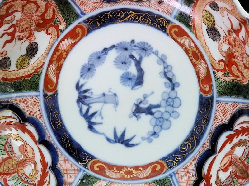 大聖寺伊万里　金襴手　団龍紋に鳳凰の図　膾皿　N514AS-CVq