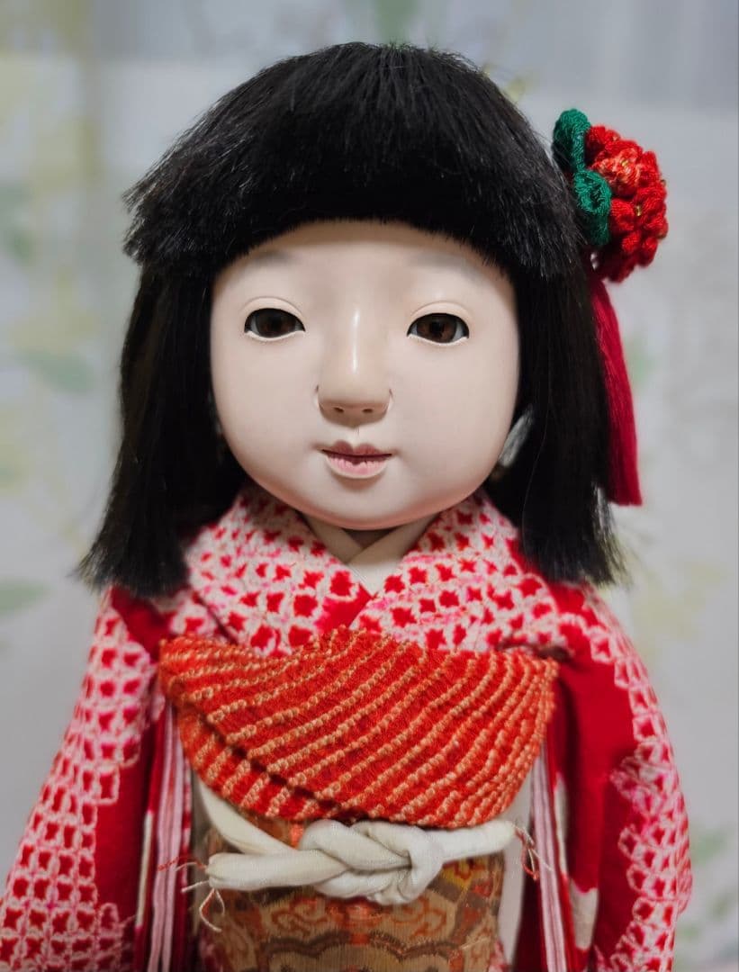 市松人形 赤色と白色の着物 光龍斎　瀧澤義豊　12号 傷や汚れあり