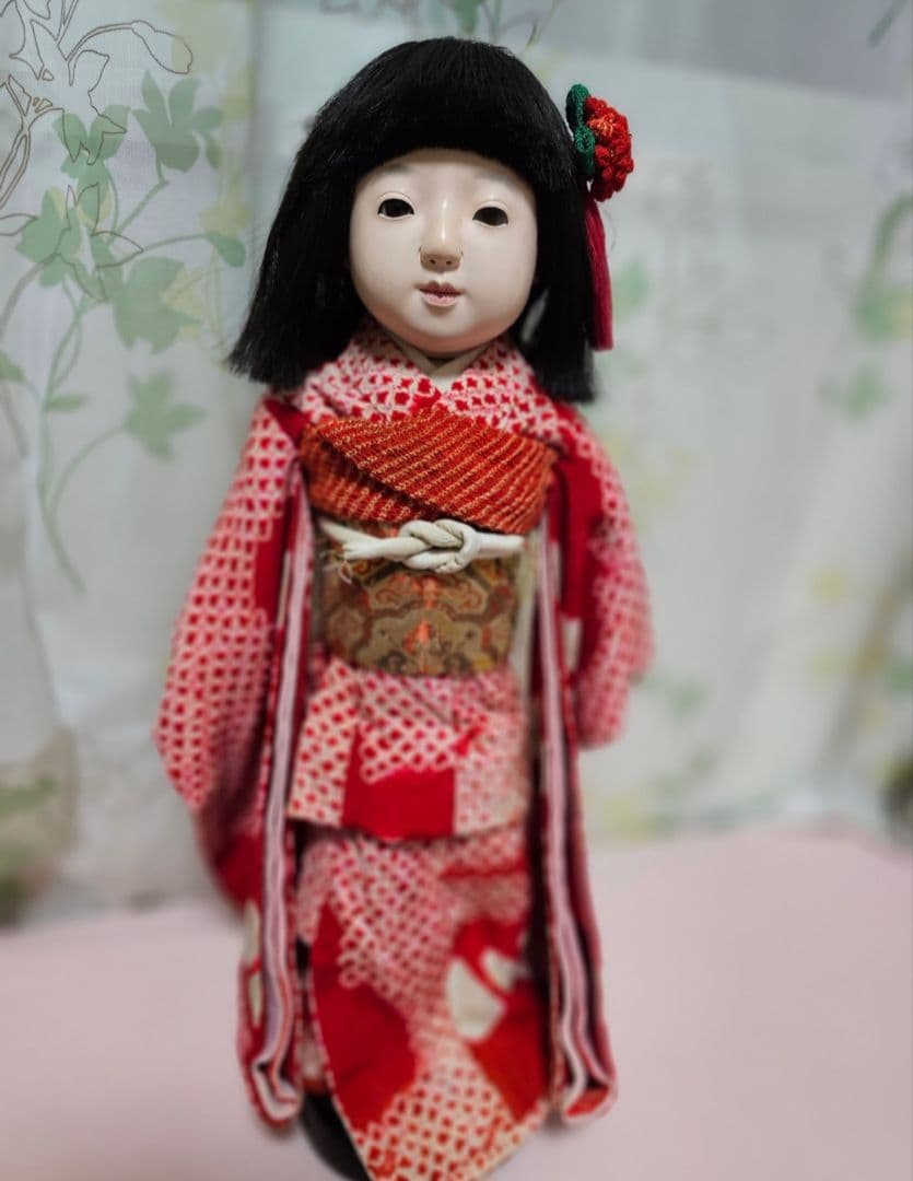 市松人形 赤色と白色の着物 光龍斎　瀧澤義豊　12号 傷や汚れあり