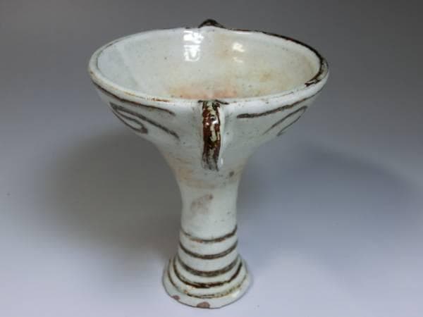 盃■変わった形の白釉高台杯 変鉢 盃洗 祭具 酒杯 置物 耳付 骨董品珍品 少■