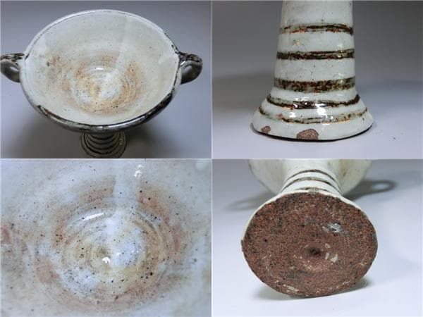 盃■変わった形の白釉高台杯 変鉢 盃洗 祭具 酒杯 置物 耳付 骨董品珍品 少■