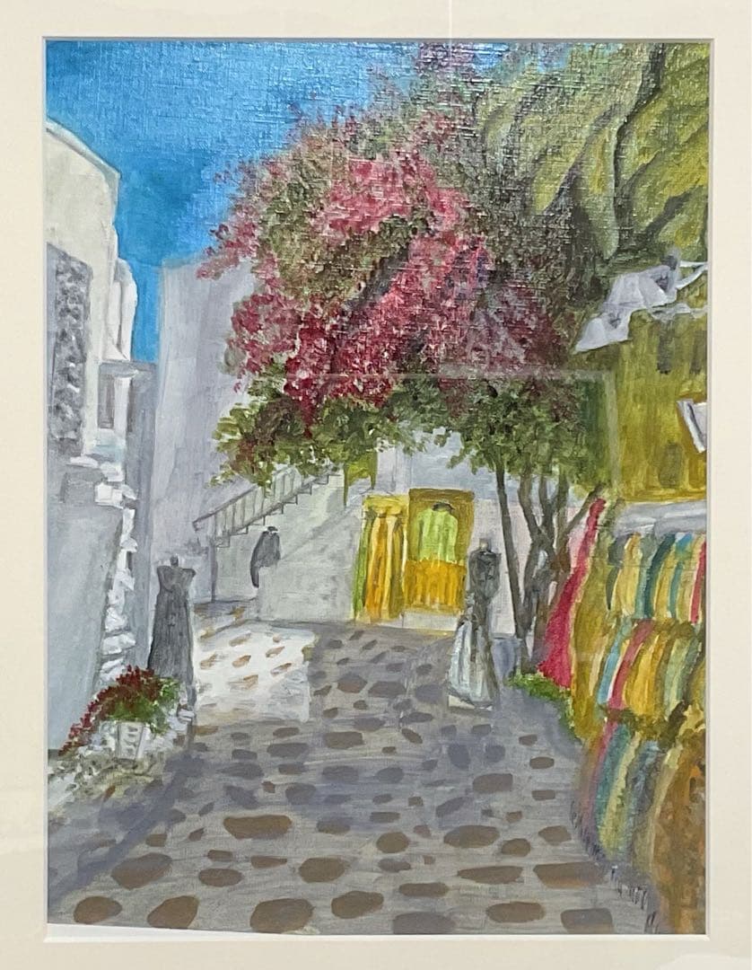 油彩画　「　ブーゲンビリアの街角　」　原画　額付