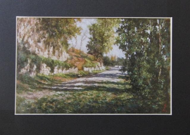 佐々木麦、【落葉の頃】、希少な画集画、新品高級額・額装付、状態良好