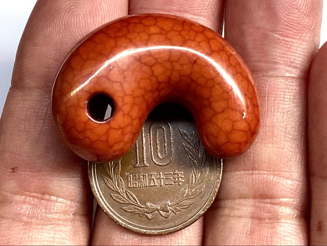 レア‼️30年前の台湾*上肯製【龍紋天珠勾玉】　本物ジャスパー鑑定機関鑑別書取得品