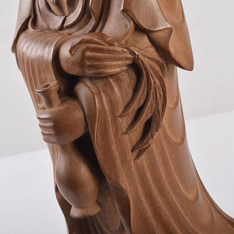 仏教美術　藤田東光拝刀　木彫　観音像　仏像　置物　共箱　M　R9050