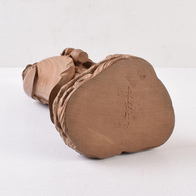 仏教美術　藤田東光拝刀　木彫　観音像　仏像　置物　共箱　M　R9050