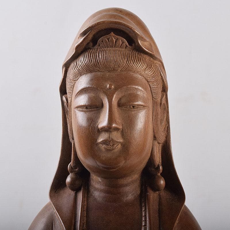 仏教美術　藤田東光拝刀　木彫　観音像　仏像　置物　共箱　M　R9050