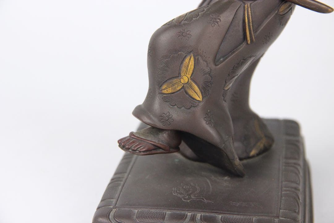 明治時代　古美術品 銅製塗金 阿波踊り 人物　サムライ　置物 EU25-2