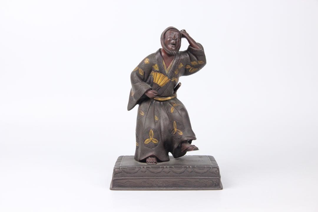 明治時代　古美術品 銅製塗金 阿波踊り 人物　サムライ　置物 EU25-2