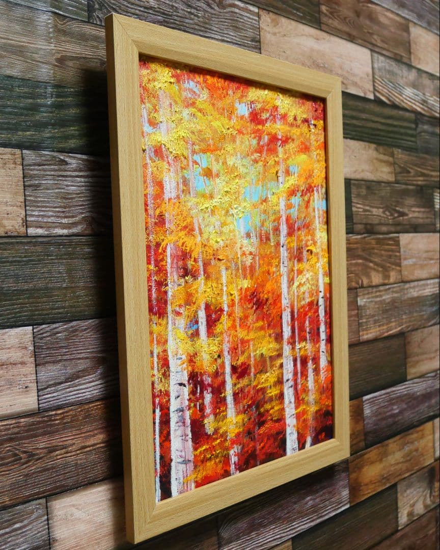 油絵 絵画 【白樺の紅葉】