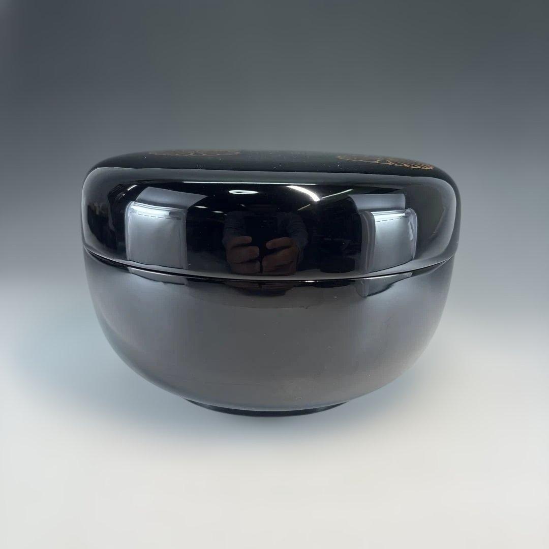 【中古品】輪島塗食籠 蒔絵「玉峰」塗師「静峰」髙台寺蒔絵 外黒塗内銀梨地（共箱）