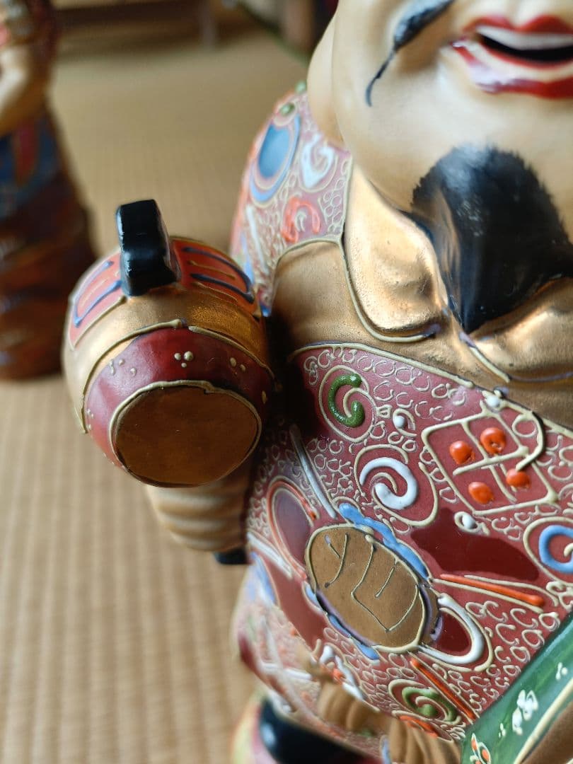 最高級九谷焼七福神（大黒天、恵比寿）置物2体セット　九谷岡山作