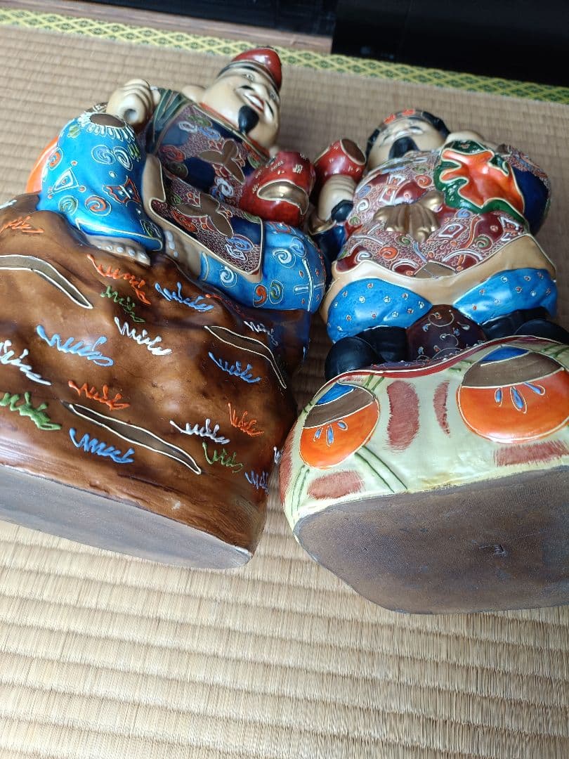 最高級九谷焼七福神（大黒天、恵比寿）置物2体セット　九谷岡山作