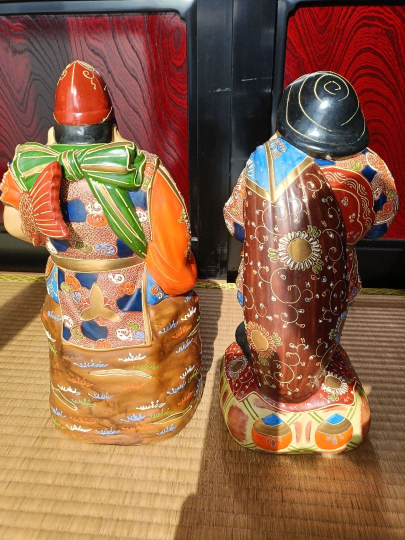 最高級九谷焼七福神（大黒天、恵比寿）置物2体セット　九谷岡山作