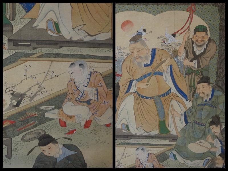 江戸中期絵師 南蘋派 岡岷山作『郭子儀図』絹本大型掛軸 真作 箱付 中国画