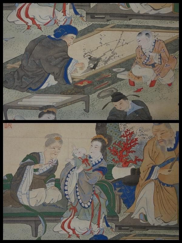 江戸中期絵師 南蘋派 岡岷山作『郭子儀図』絹本大型掛軸 真作 箱付 中国画