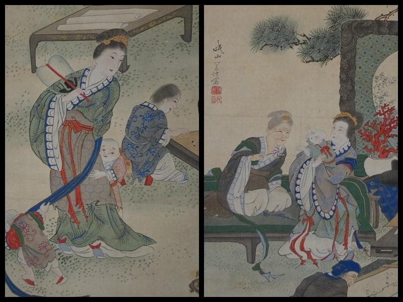 江戸中期絵師 南蘋派 岡岷山作『郭子儀図』絹本大型掛軸 真作 箱付 中国画