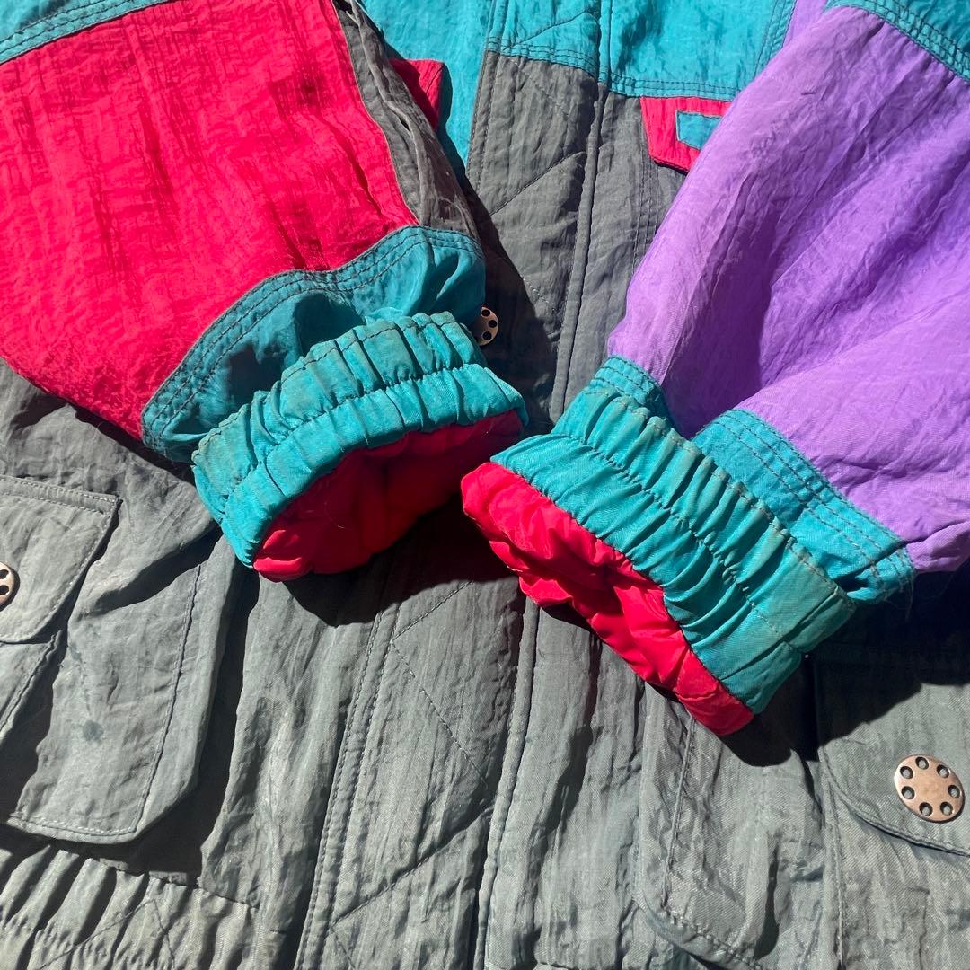 古着 スキーナイロンジャケット 中綿ブルゾン マルチカラー