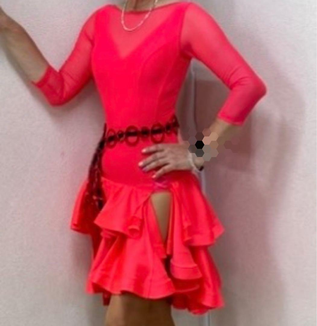 ピンク系オレンジ 社交ダンスドレス　ラテンドレス