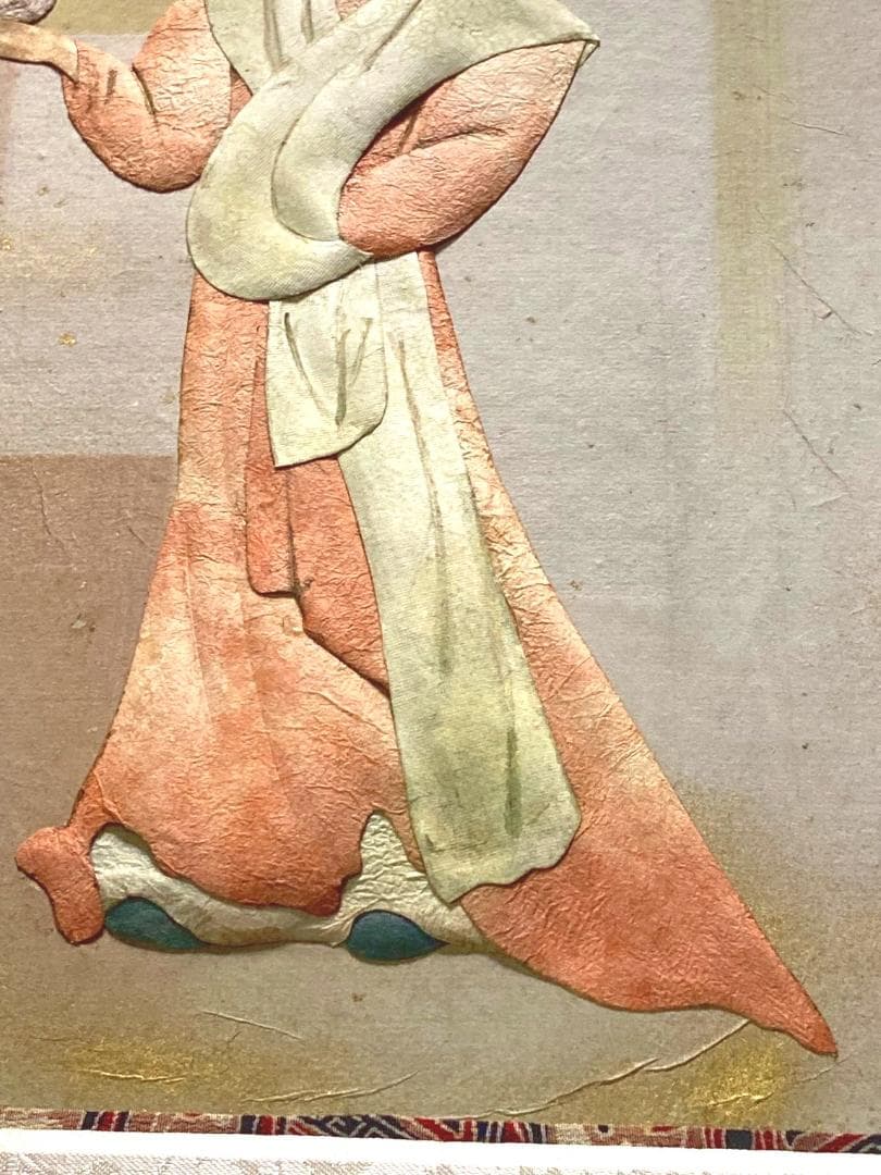 昔は有名な荒川夏子　古典絵　古代壁画女人像　1982年貼り絵細工　絵画　金粉加工