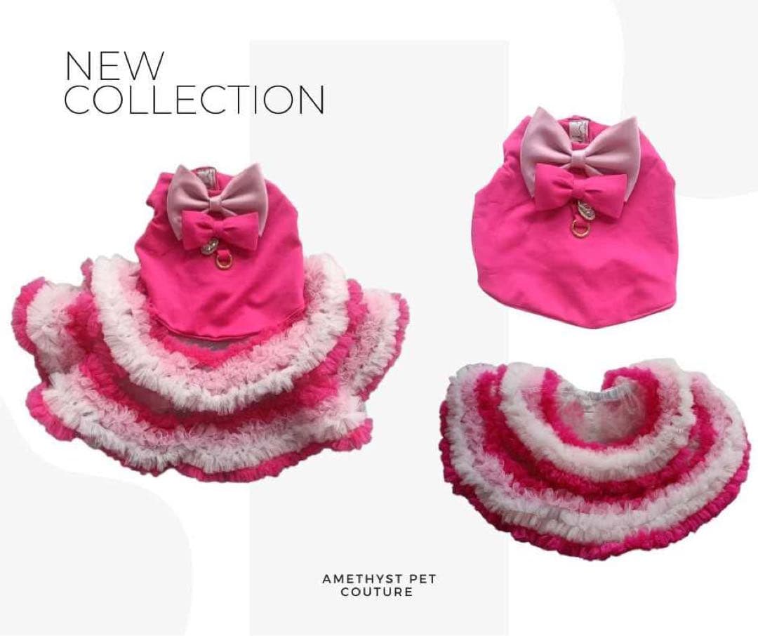 Amethyst Pet Coutureピンクフリルドレス・リボン付き