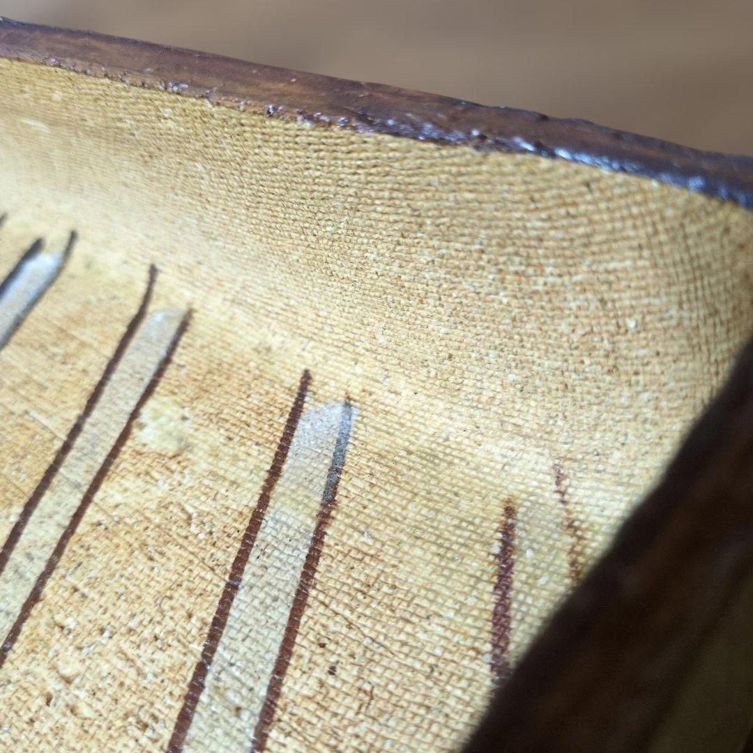 小原流生け花 古い織部焼 緑✕土色長型水盤 花器