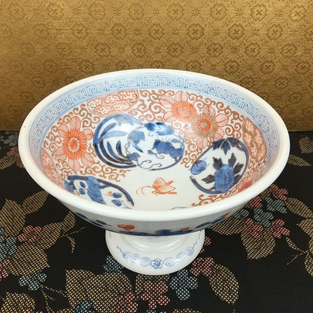 【お値下げしました！】古伊万里　色絵　蝶　丸文　盃洗