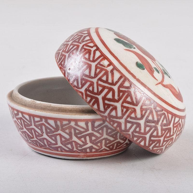 中国　呉須赤絵　花文　香合　時代箱　V　R8886