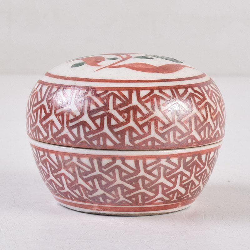 中国　呉須赤絵　花文　香合　時代箱　V　R8886