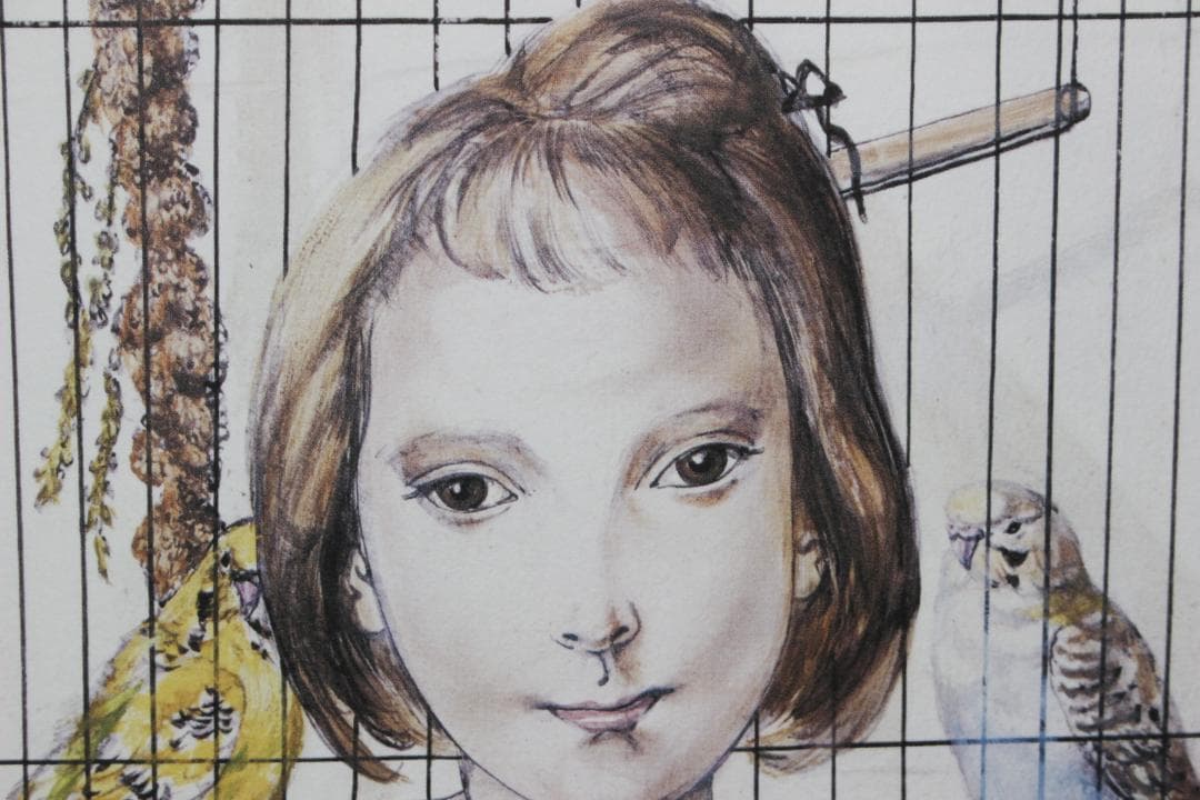 藤田嗣治 エスタンプリトグラフ「鳥を持つ少女」 171/250