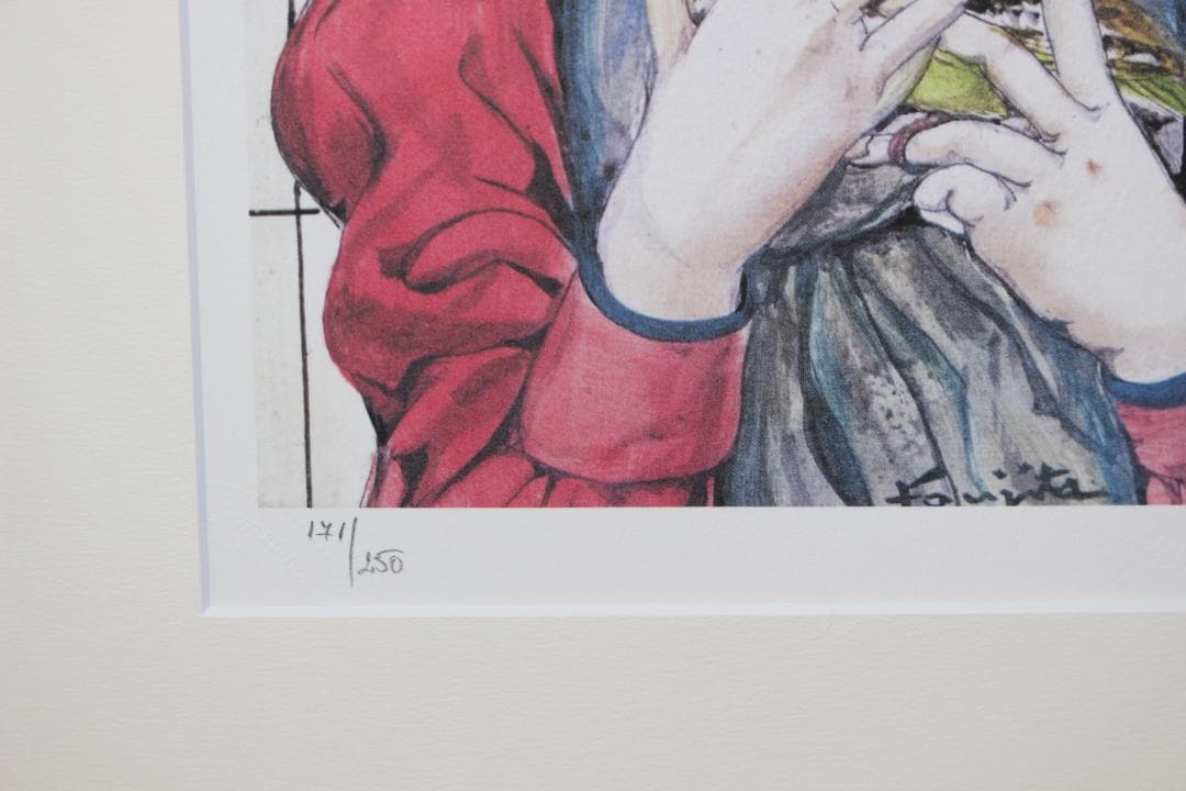 藤田嗣治 エスタンプリトグラフ「鳥を持つ少女」 171/250