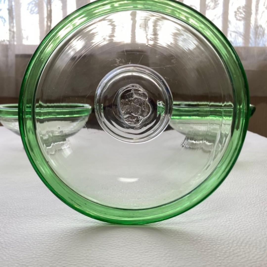 古いガラス鉢 かき氷 カップ ボウル 食器 花器 グリーン 3点 骨董 レトロ