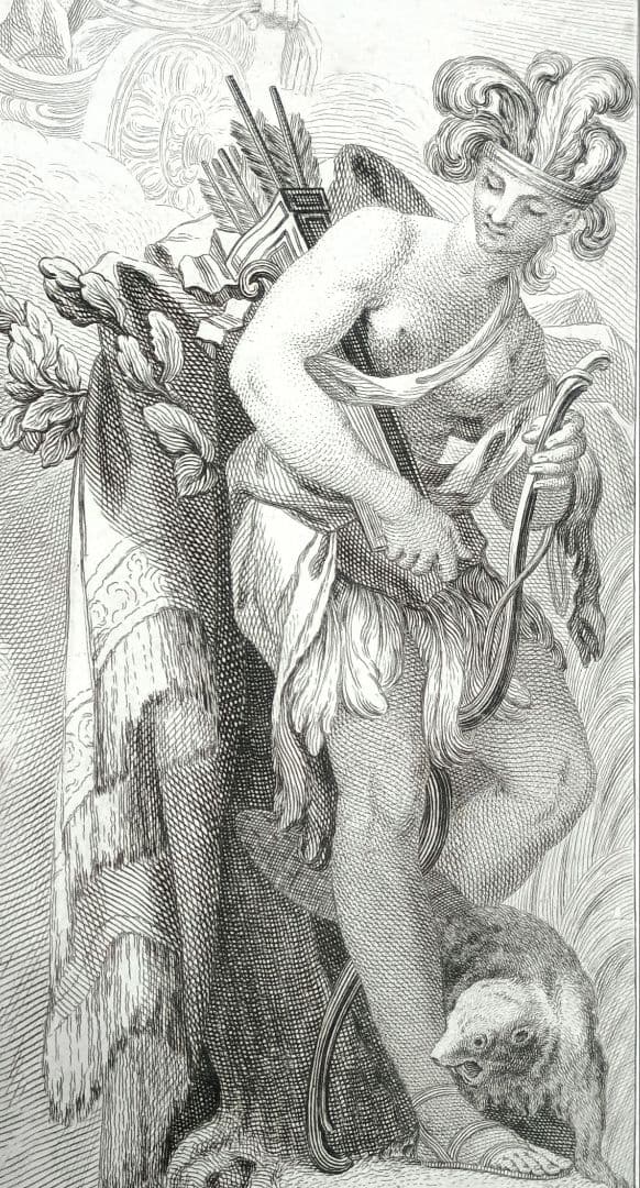 額装品　18世紀　R.ボーゴンディ　「地図帳の扉絵」　大型作品　稀少　版刻精緻