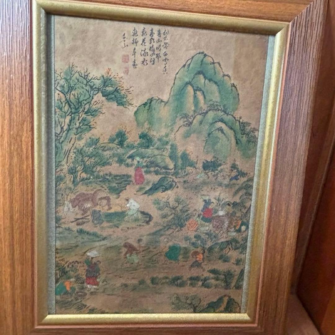【朝鮮民画】自然風景 絵画 木製フレーム付き
