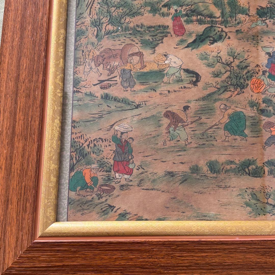 【朝鮮民画】自然風景 絵画 木製フレーム付き