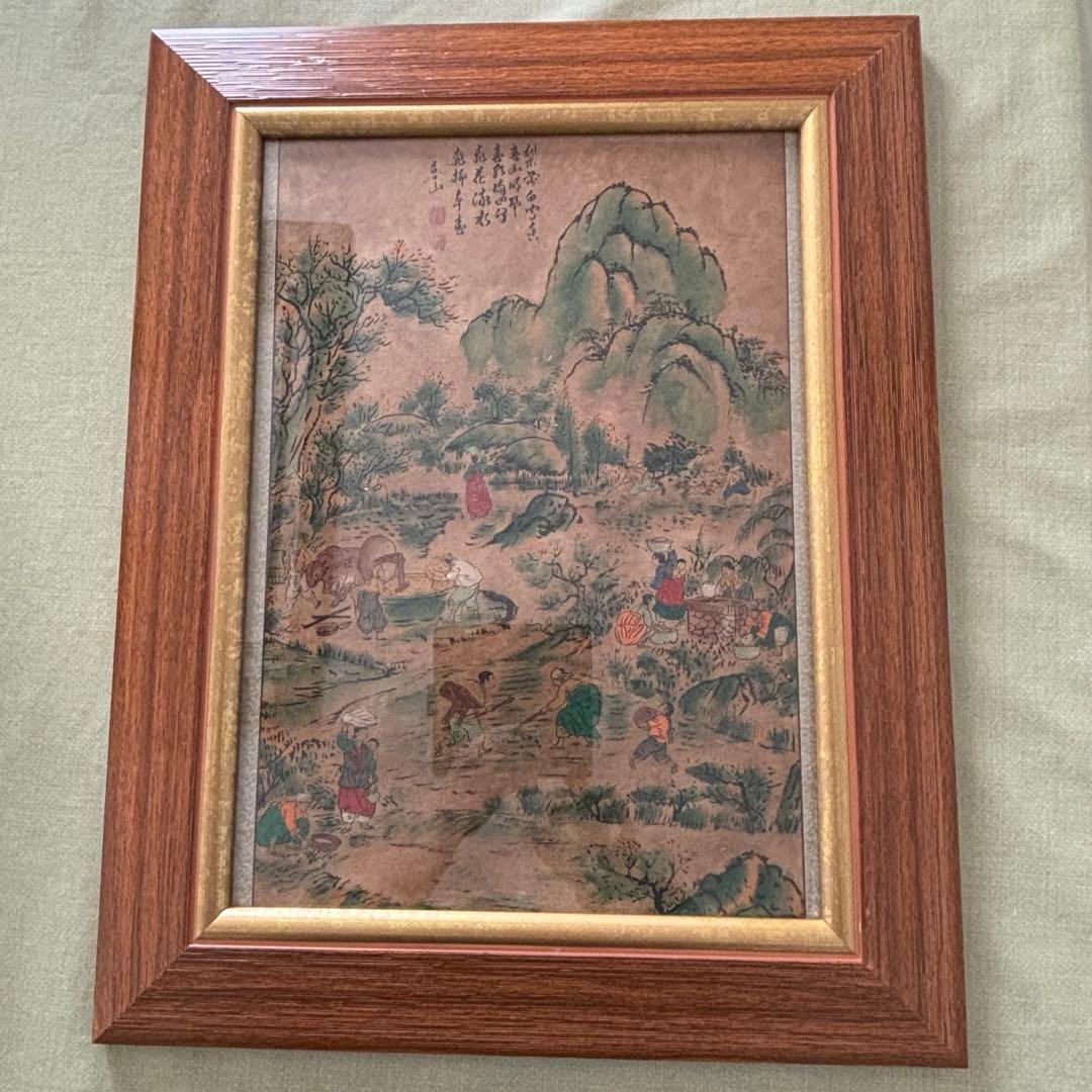 【朝鮮民画】自然風景 絵画 木製フレーム付き