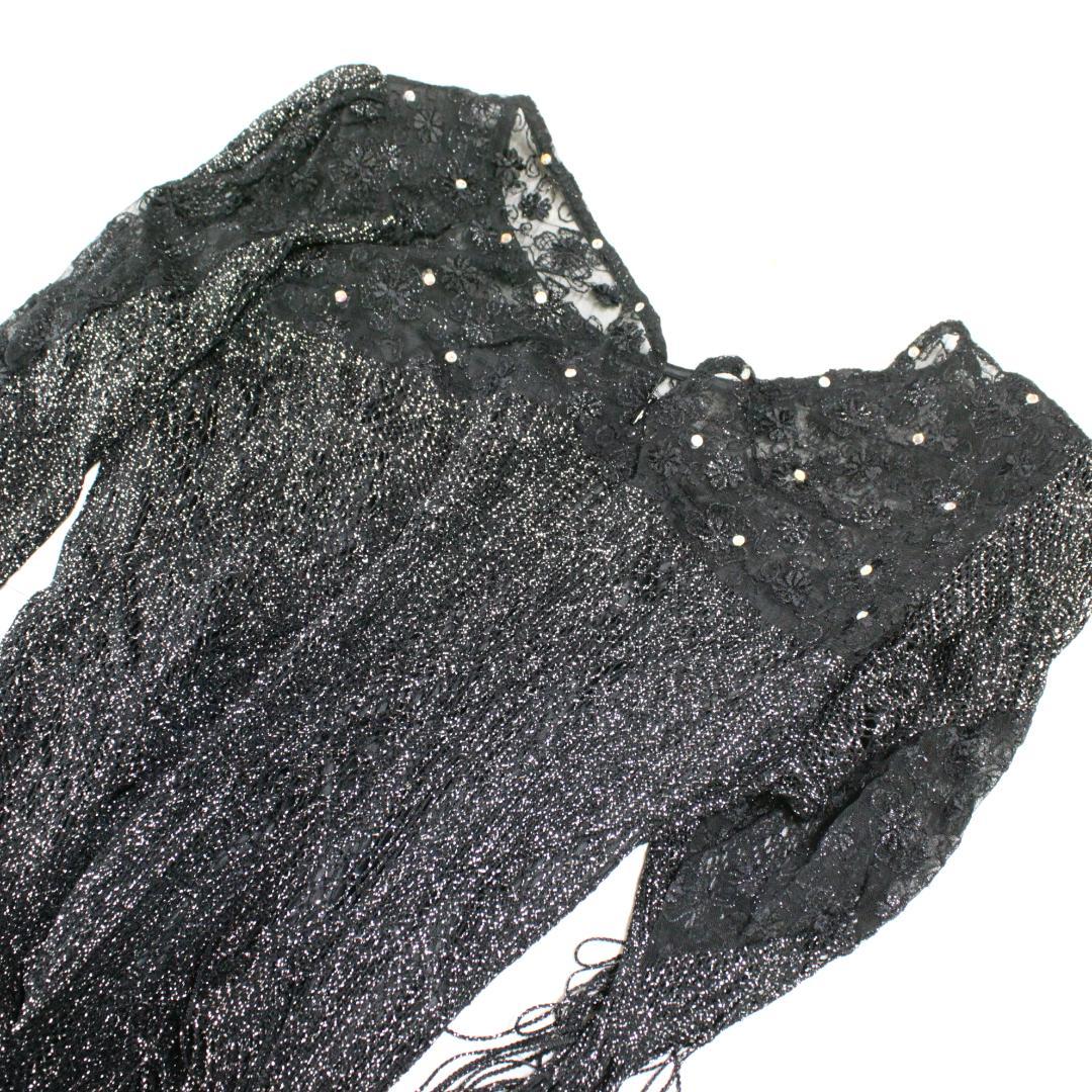 【美品 社交ダンス衣装】ワンピース ドレス 黒 ブラック ラインストーン レース