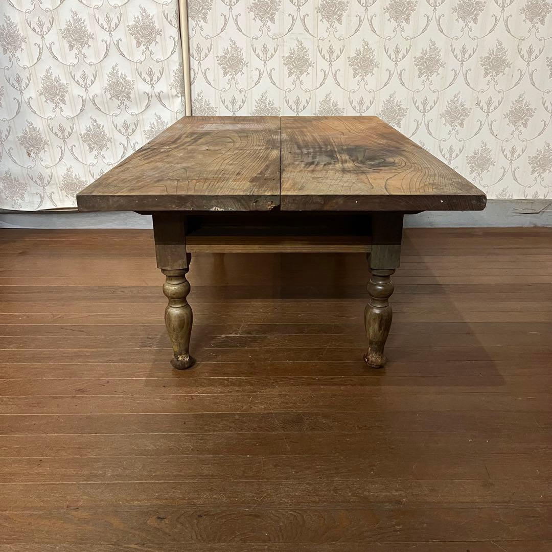 【アンティーク】木製 引出し付 ろくろ足 文机 ローテーブル 座卓 古家具