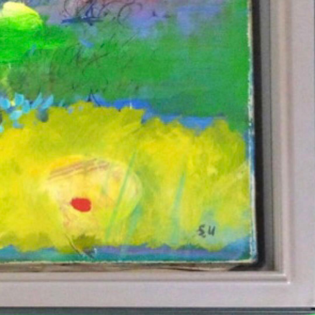 植松眞治「ローマにて」油彩 抽象画 額59×59cm 真作保証 送込