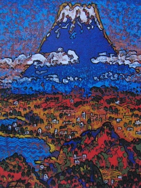 絹谷幸二、【雲上富嶽葛城山上】、希少な額装用画集より