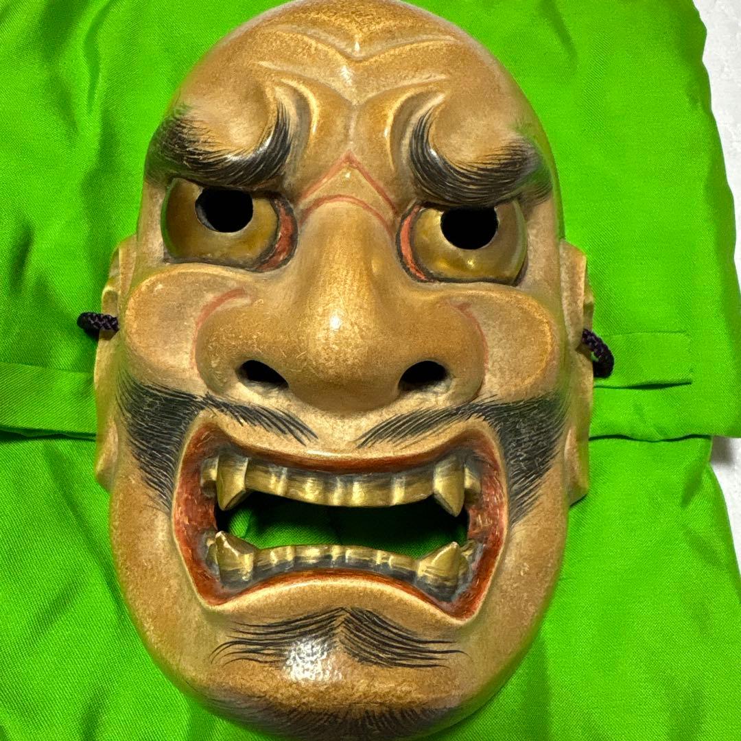 木製能面 金色 茶色